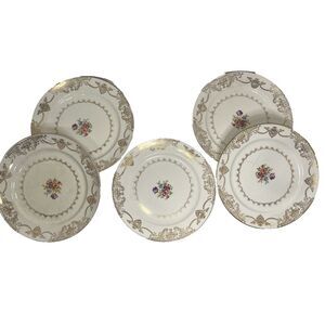 Vintage Golden Beauty By Stetson 10 1/4" Dinner Plates 22 KT Gold Set Of 5 READ
